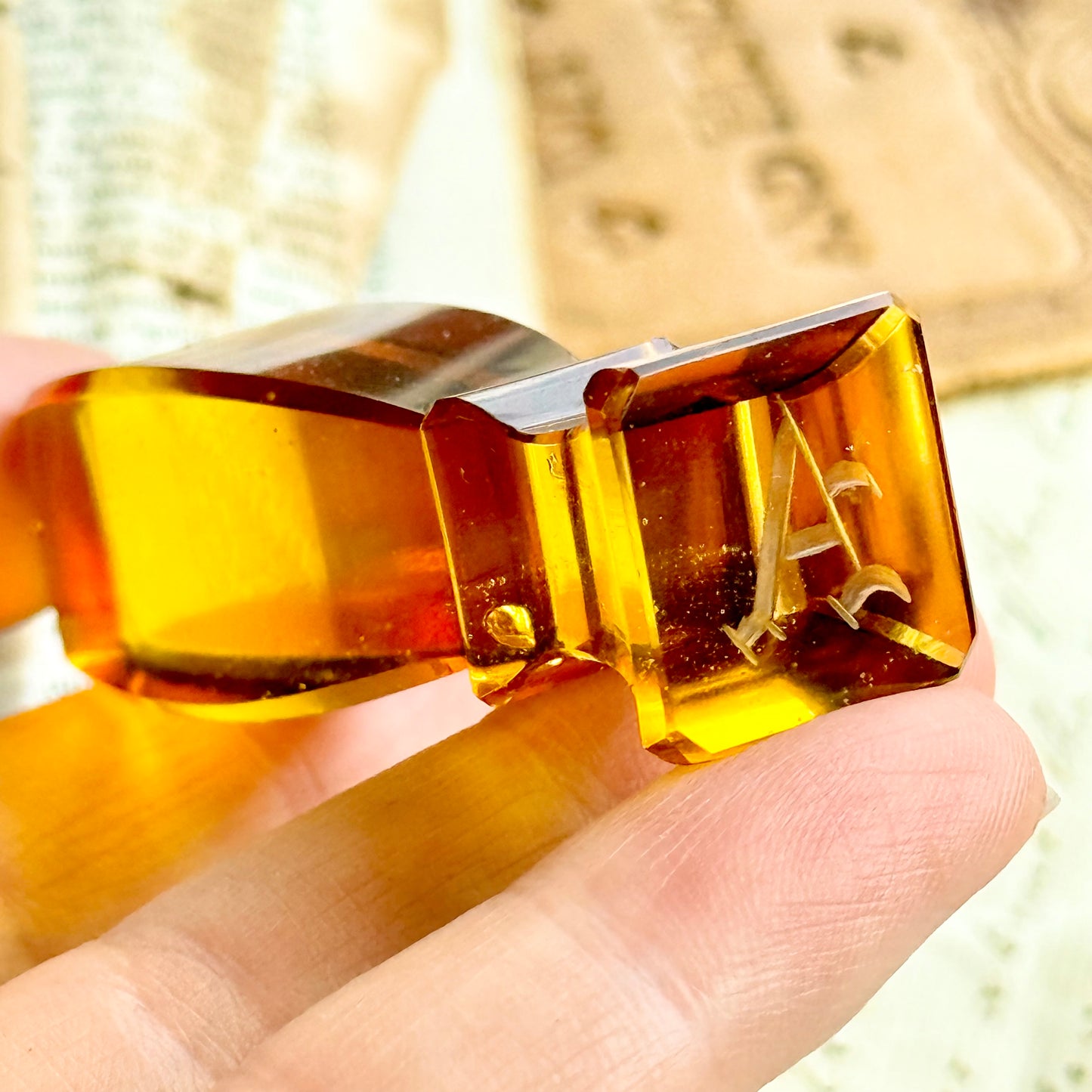 Antique Amber Glass Wax Seal Monogram 'A'
