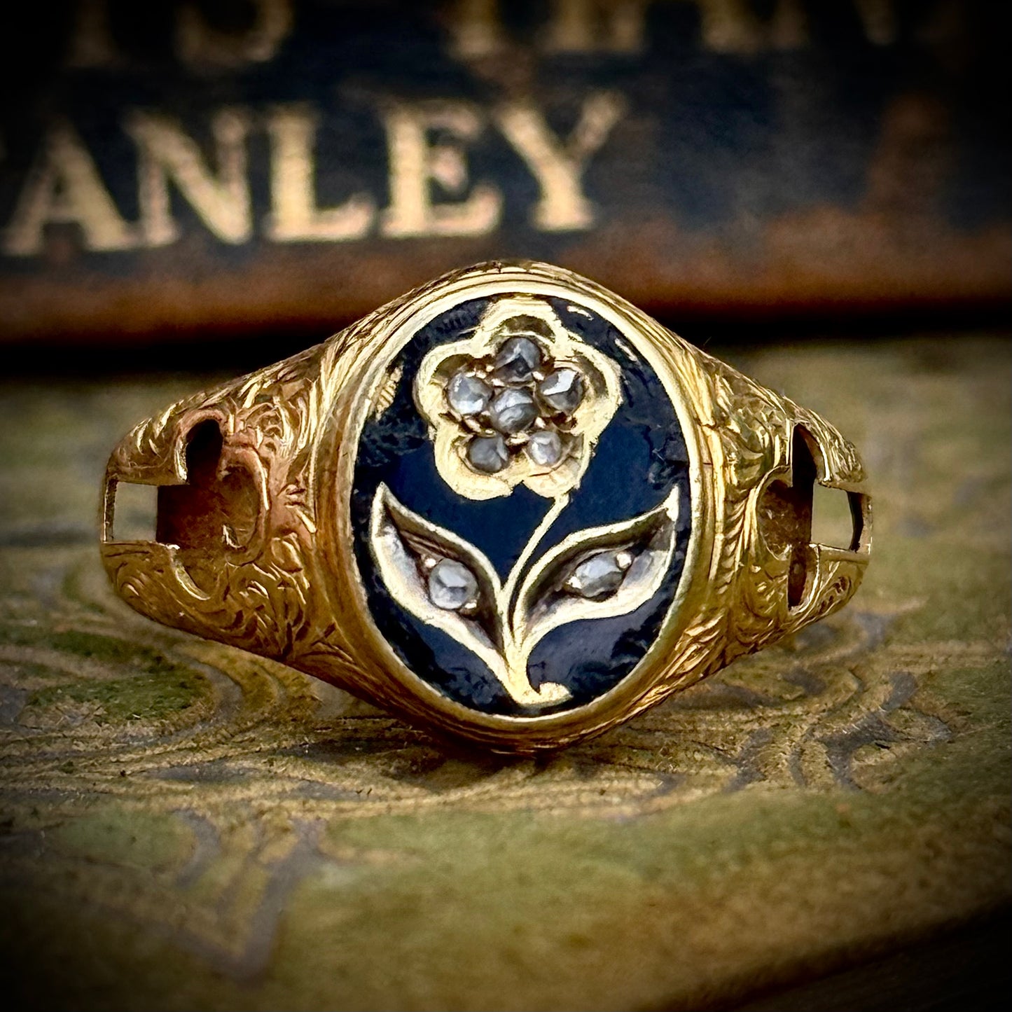 Victorian Forget Me Not Diamond Mourning Ring
