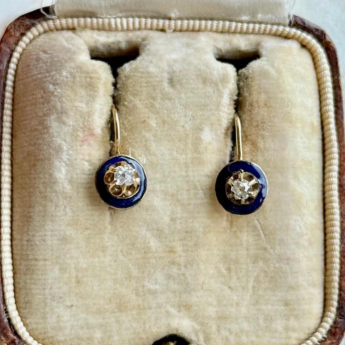 Antique Victorian Enamel and Diamond Earrings in 15 Carat Gold