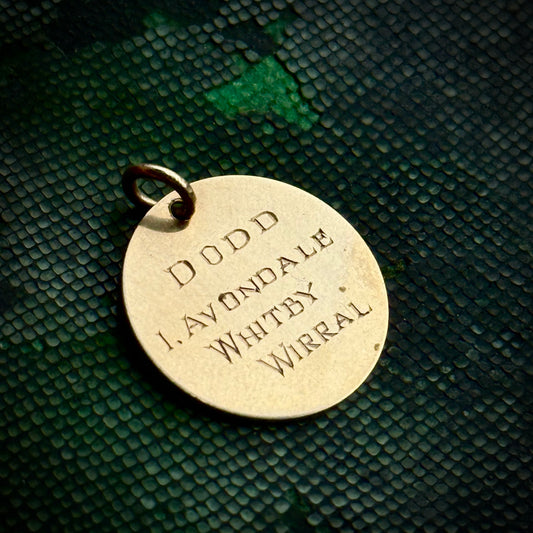 Vintage Wirral Address Pendant Token in 9 Carat Gold ; Circa 1964