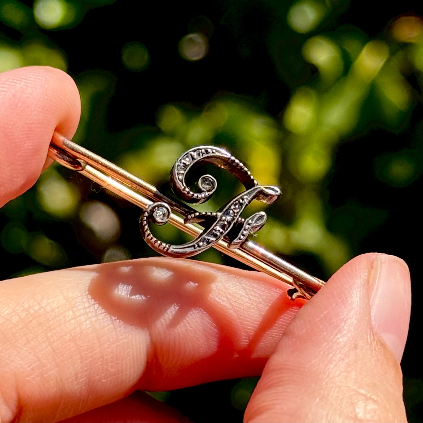 Antique Diamond Letter 'F' brooch in 9 Carat Gold