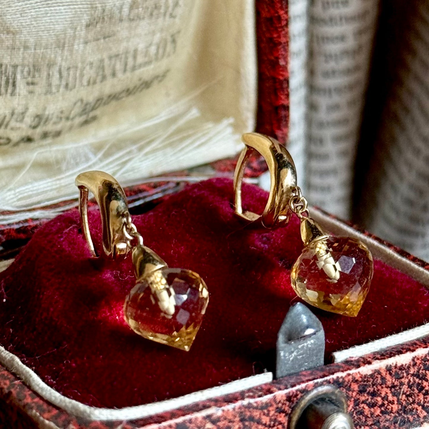 Citrine Briolette Drop Earrings in 18 Carat Gold