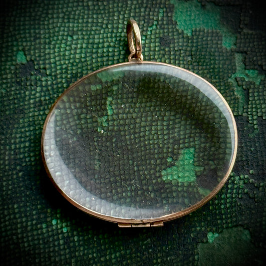 Georgian Gold Oval Glazed Locket Pendant; Circa 1830