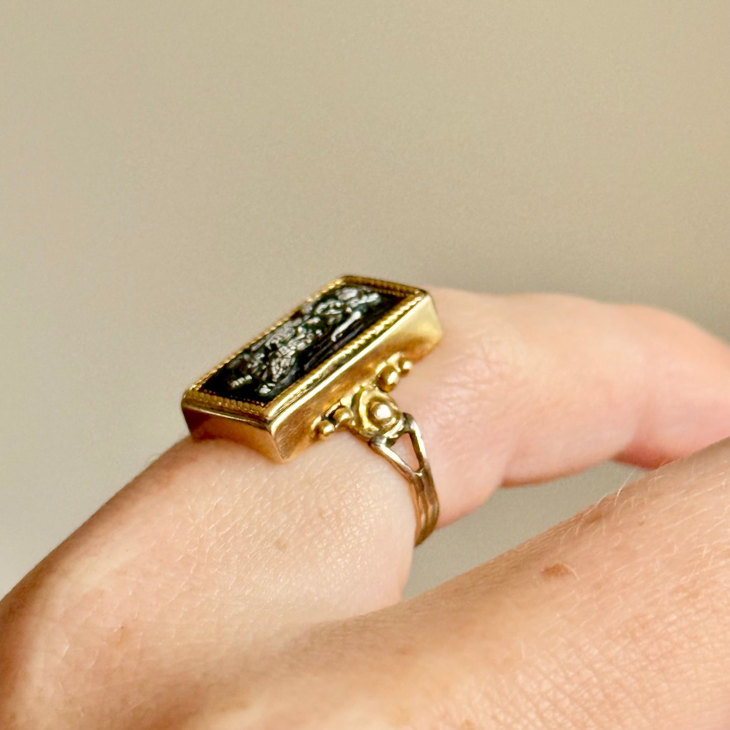 Victorian Micro Mosaic Panel Ring in 9 Carat Gold; 1850