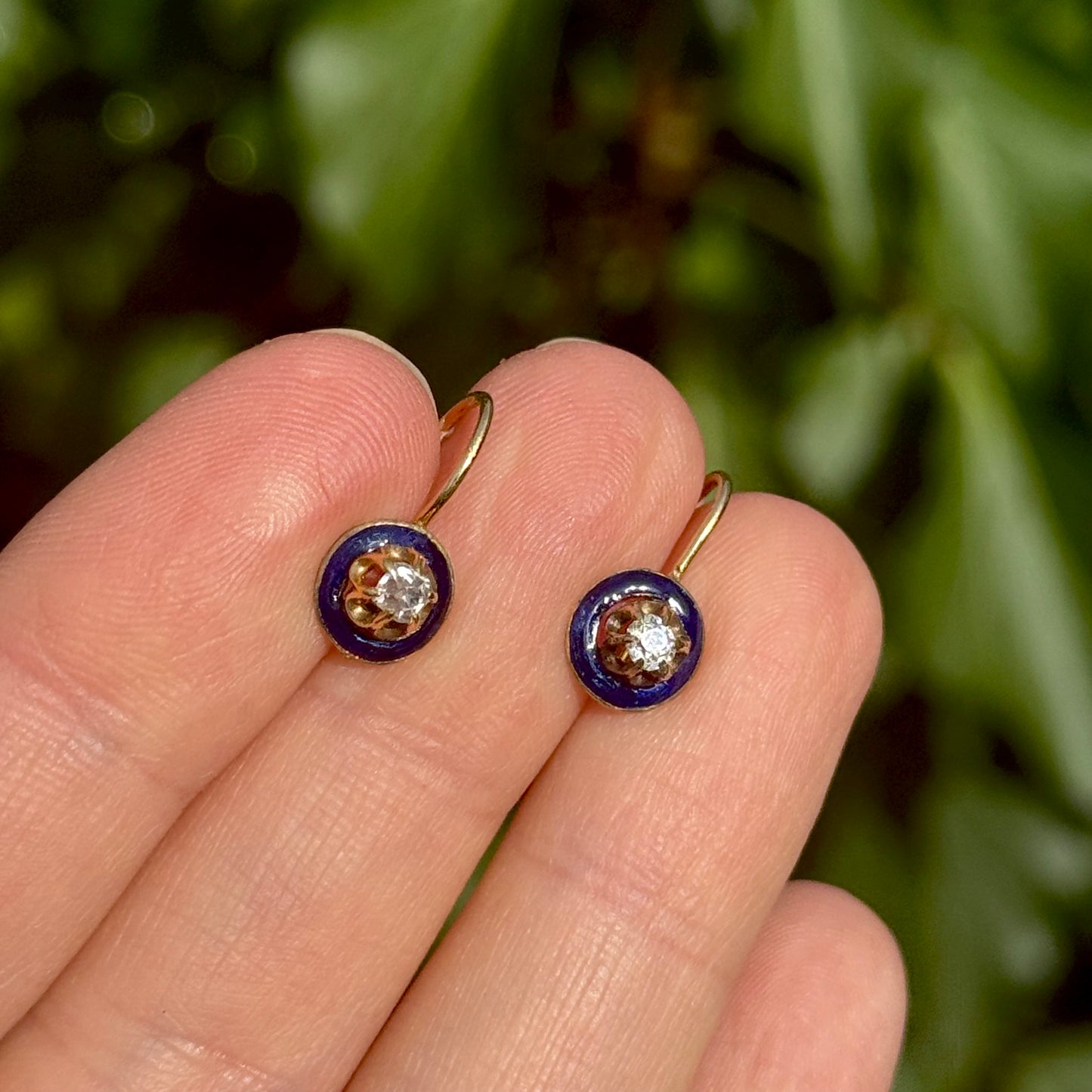 Antique Victorian Enamel and Diamond Earrings in 15 Carat Gold