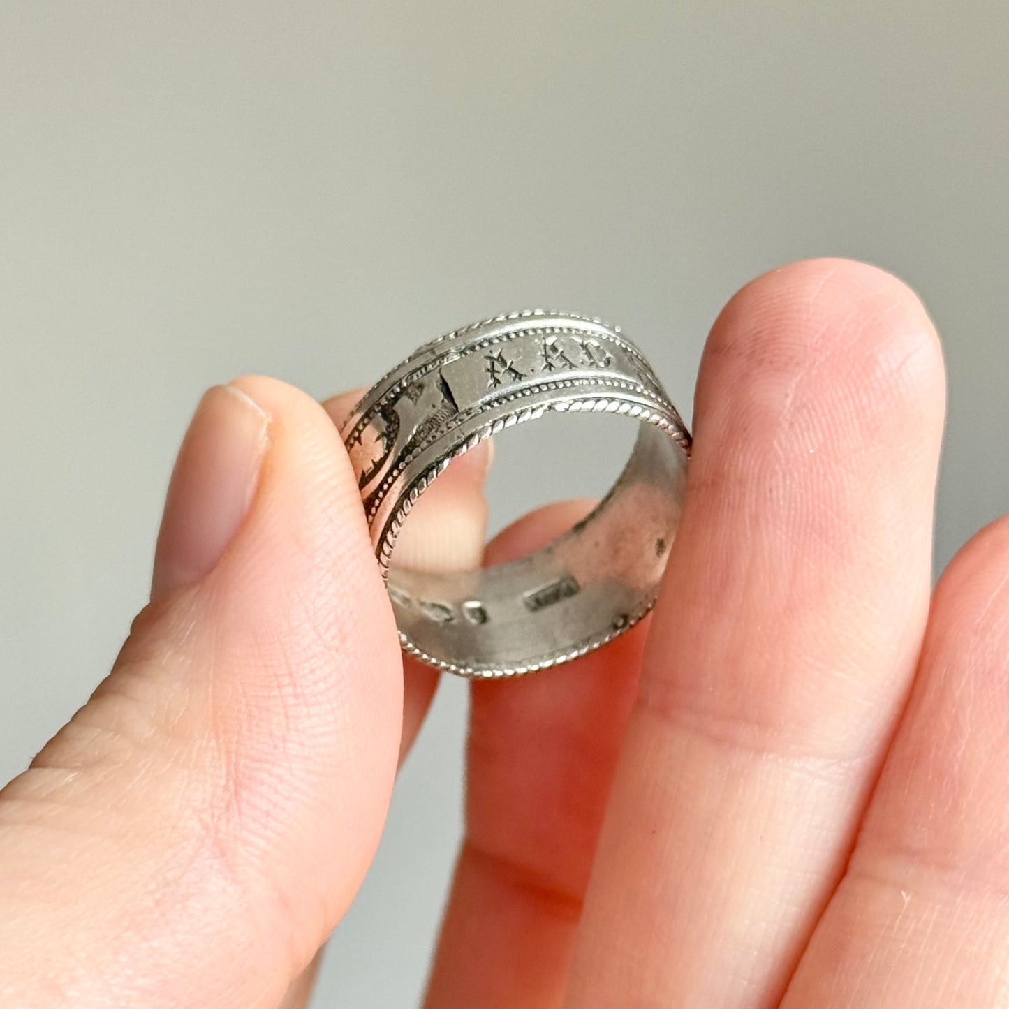 Victorian Sterling Silver Ivy Love Token Ring; Circa 1881