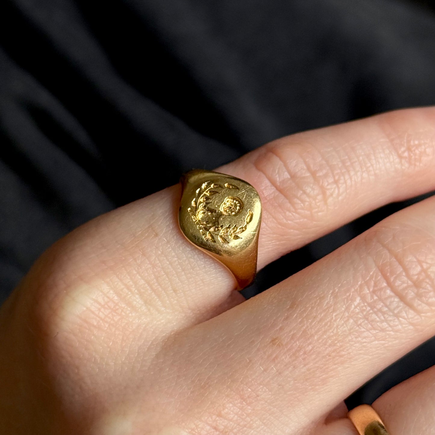 Antique Victorian Intaglio Heraldic Signet Ring in 18 Carat Gold; Circa 1890