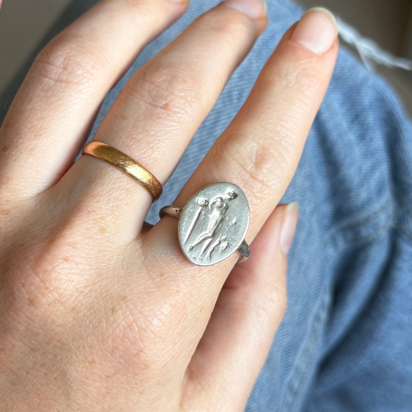 Sterling Silver Intaglio Signet Ring, Depicting Aphrodite and Eros Inspired by an Ancient Greek Original