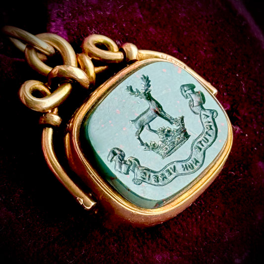 Antique Bloodstone Intaglio Fob in 9 Carat Gold; Circa 1904