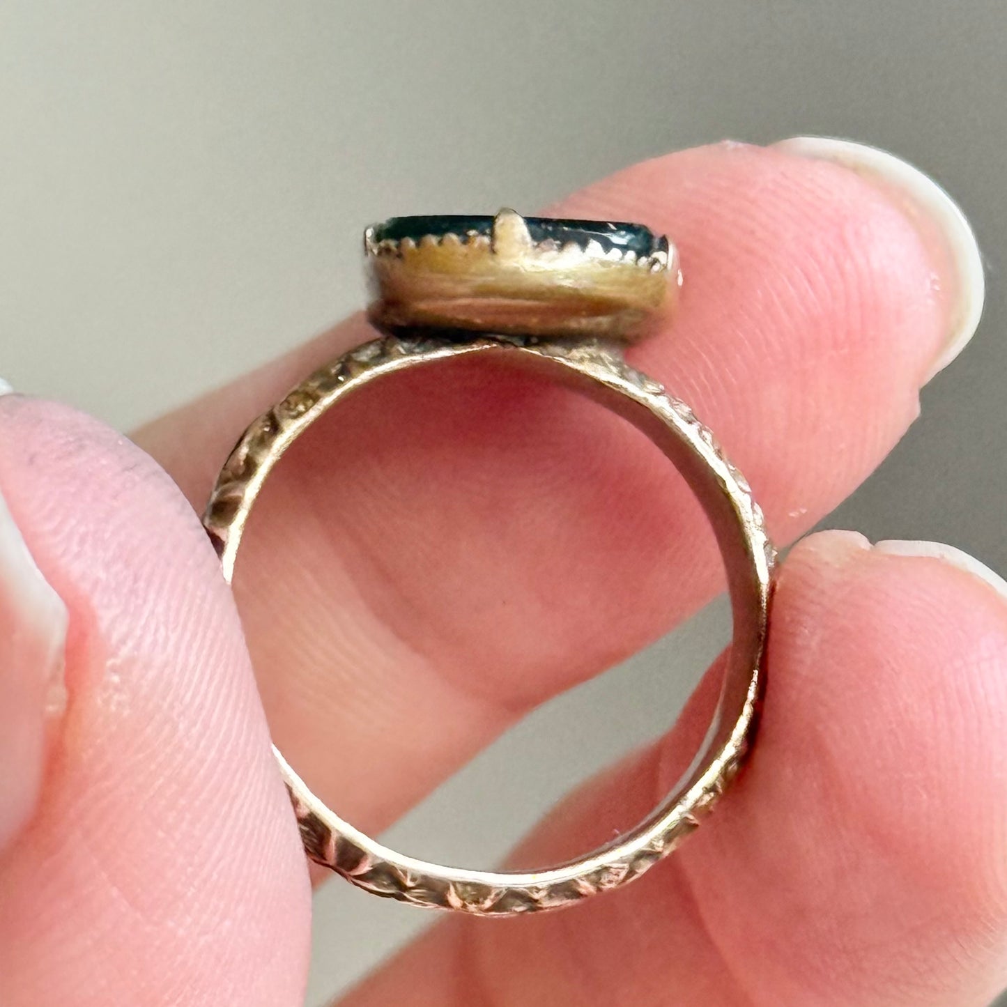 Antique Bloodstone Mourning Ring;Circa 1890