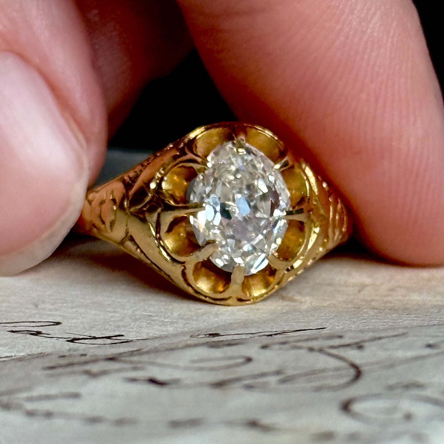 Antique Old Cut Diamond Ring in 15 Carat Gold; Circa 1870