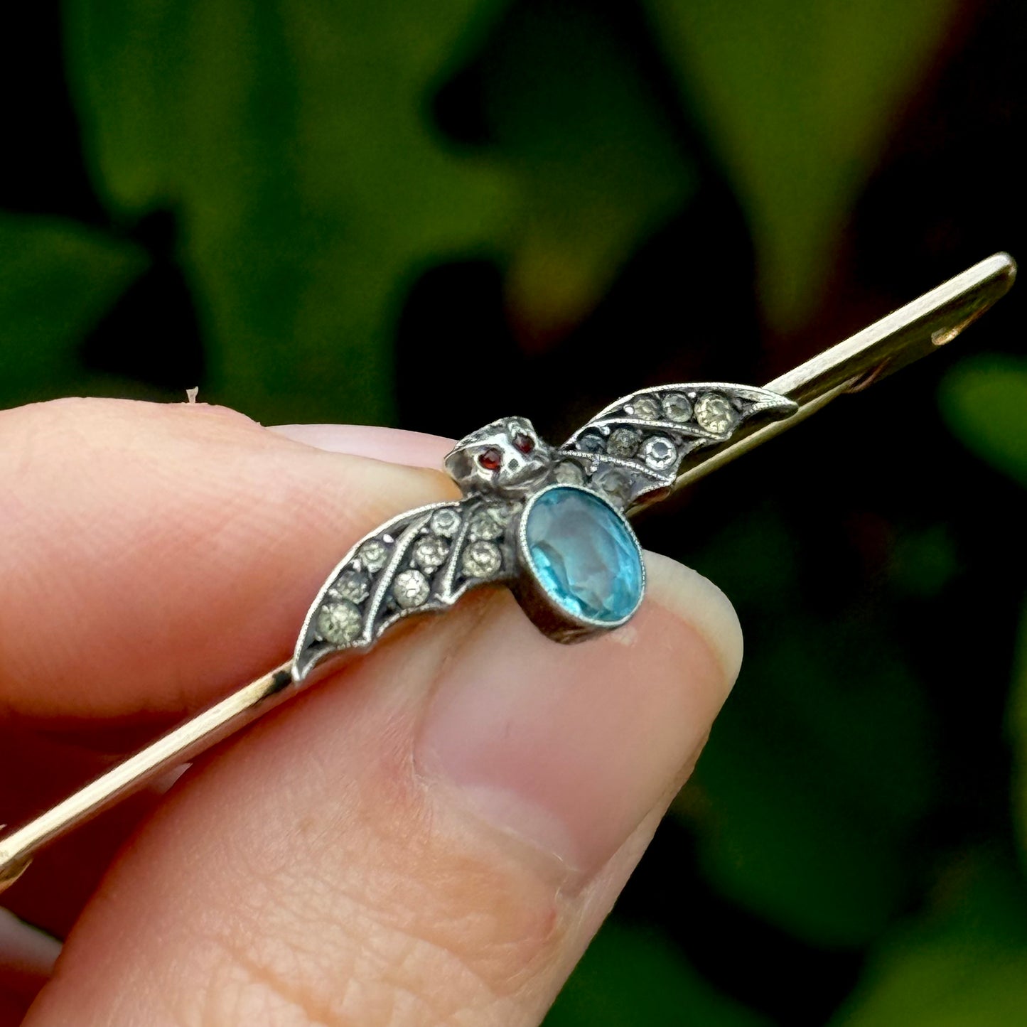 Edwardian Paste Bat Brooch in 9 Carat Gold