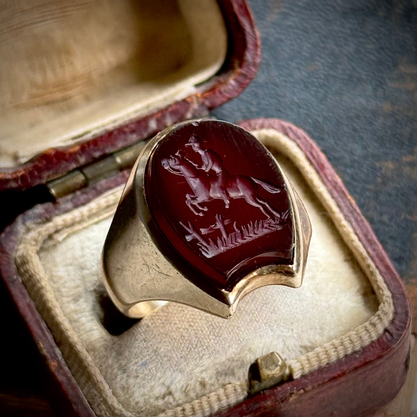 Antique Horseshoe Carnelian Signet Ring in 9 Carat Gold; Circa 1890