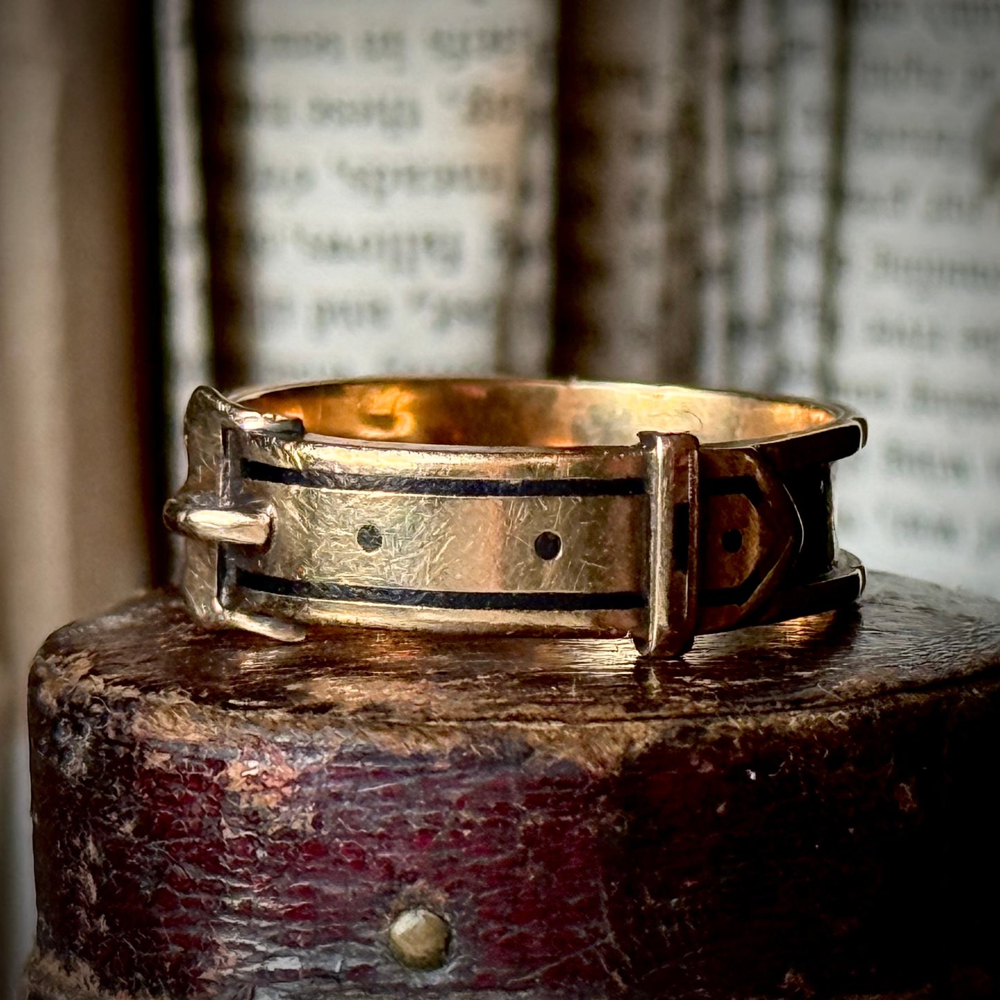 Antique Victorian Enamel Buckle Ring in 9 Carat Gold