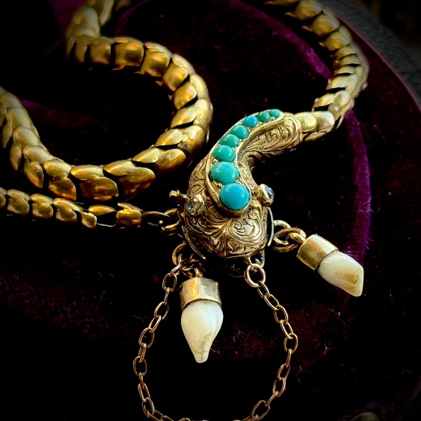 Victorian Diamond & Milk Tooth Snake Bracelet in 15 Carat Gold; Circa 1880