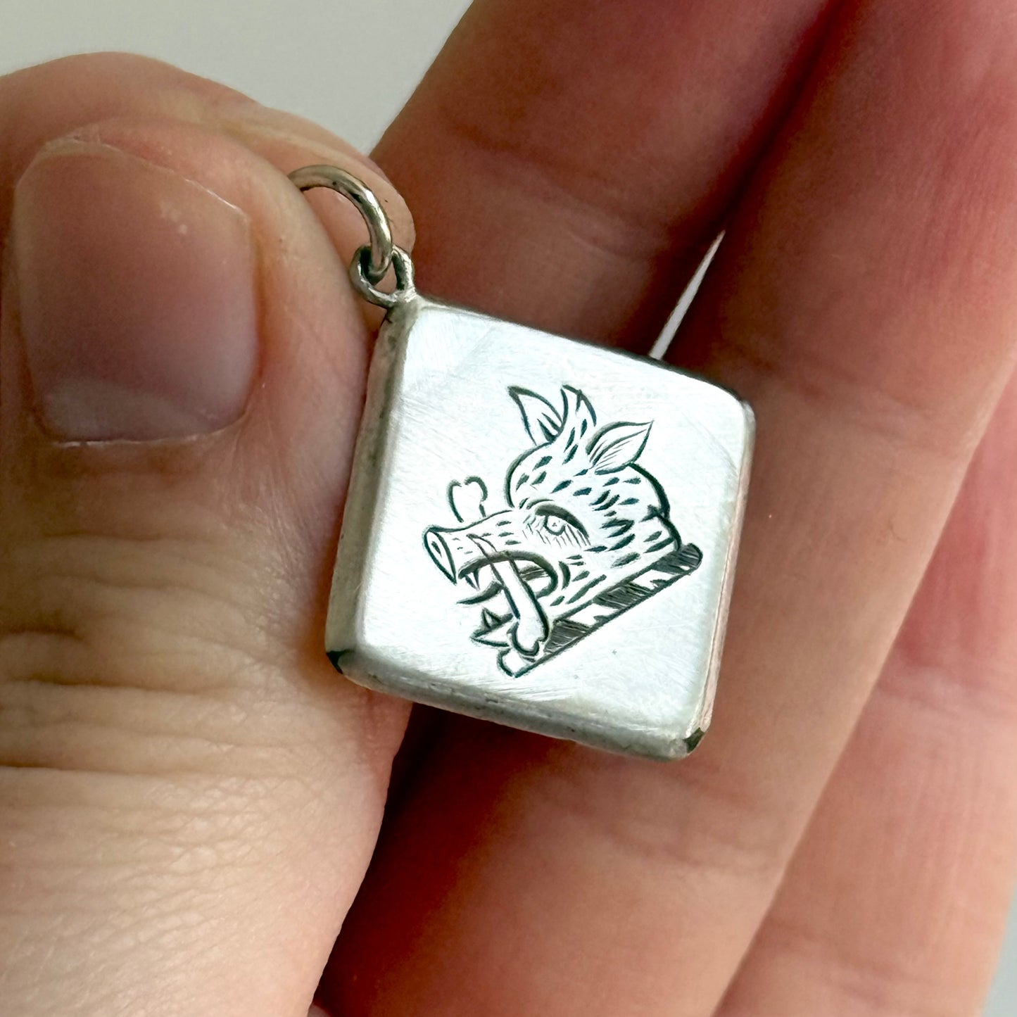 Antique Scottish Silver Heraldic Boar Pendant in Silver