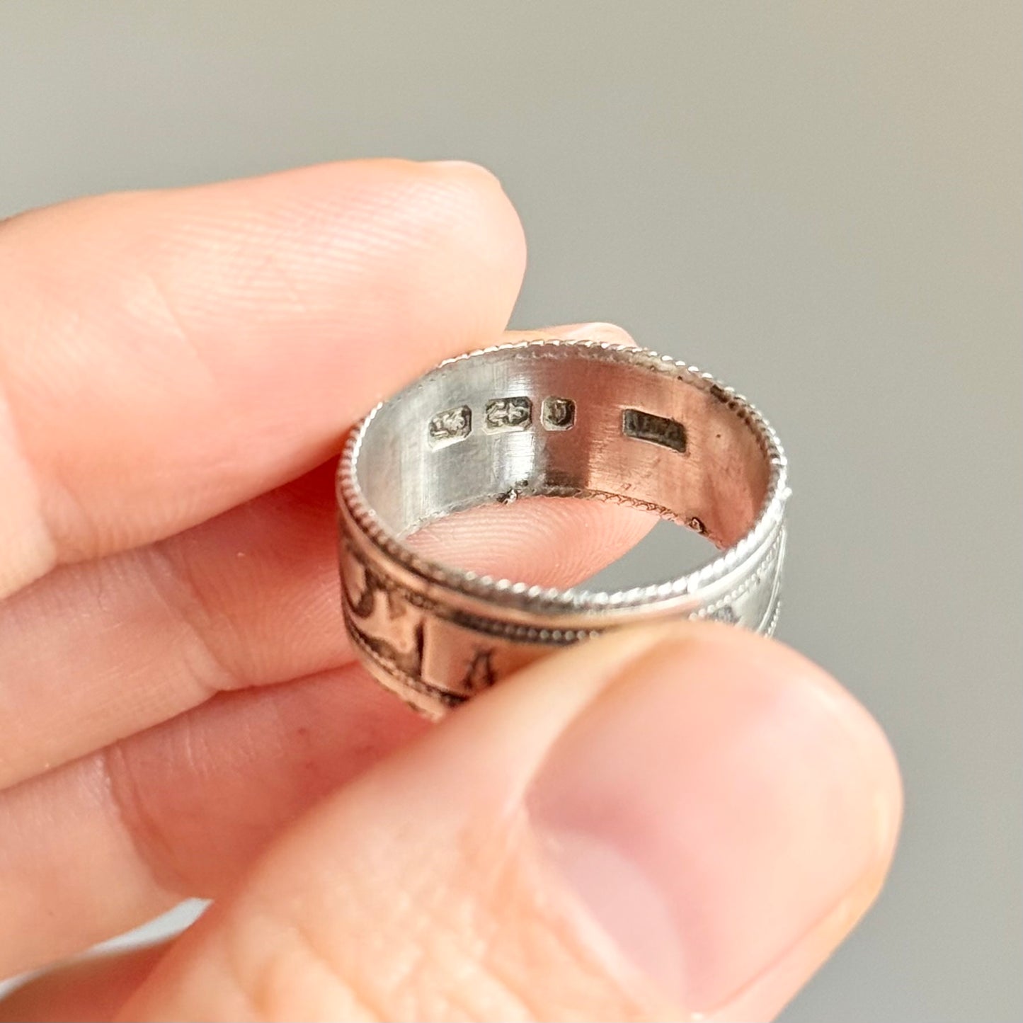 Victorian Sterling Silver Ivy Love Token Ring; Circa 1881