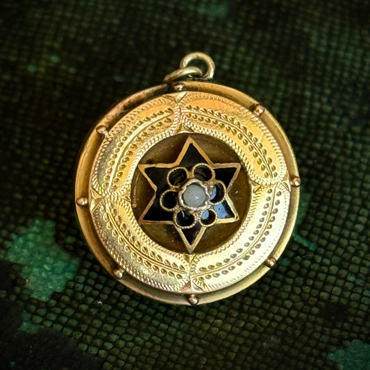 Antique Victorian Enamel Disc Pendant; Circa 1890