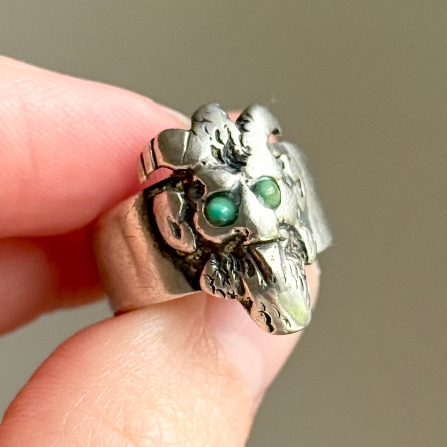Antique Victorian Devil's Head Ring in Silver