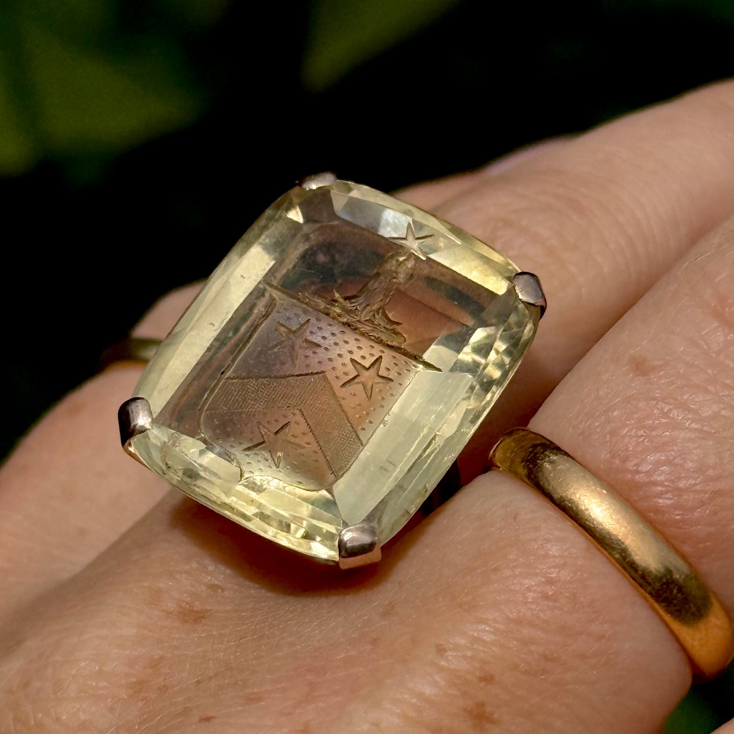 Substantial Vintage Citrine Heraldic Intaglio Ring