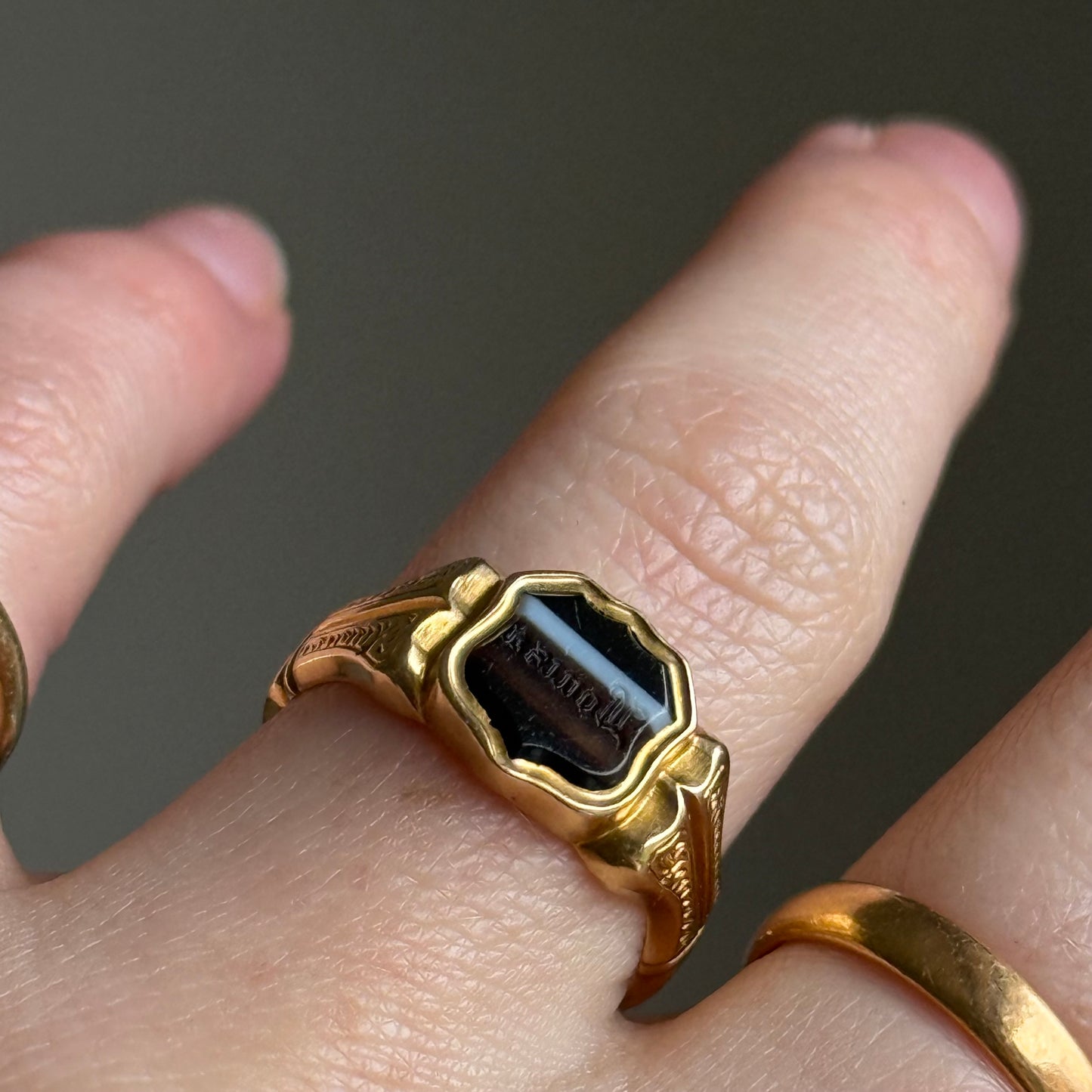 Antique Agate 'Louisa' Intaglio Ring in 18 Carat Gold; Circa 1900
