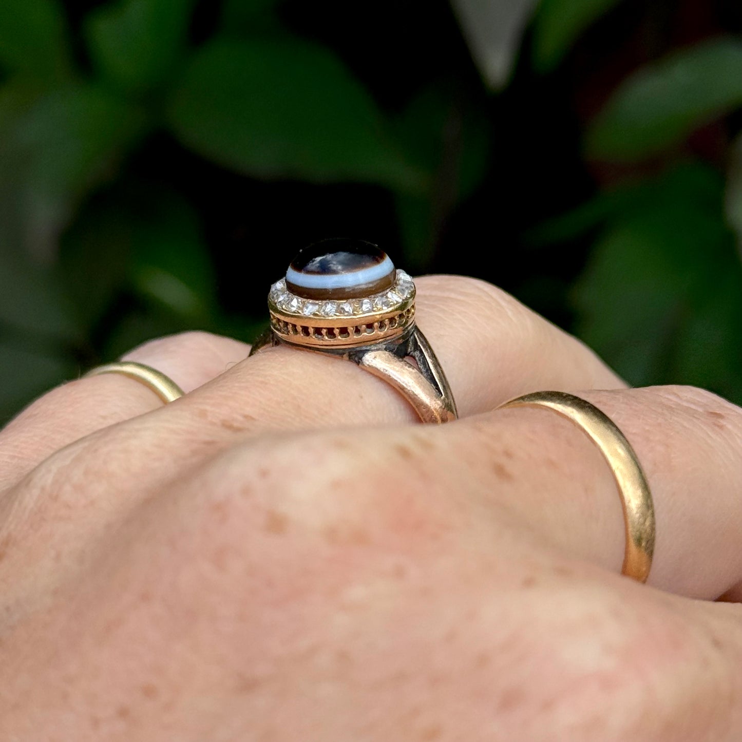 Victorian Bull's Eye Agate & Diamond Ring