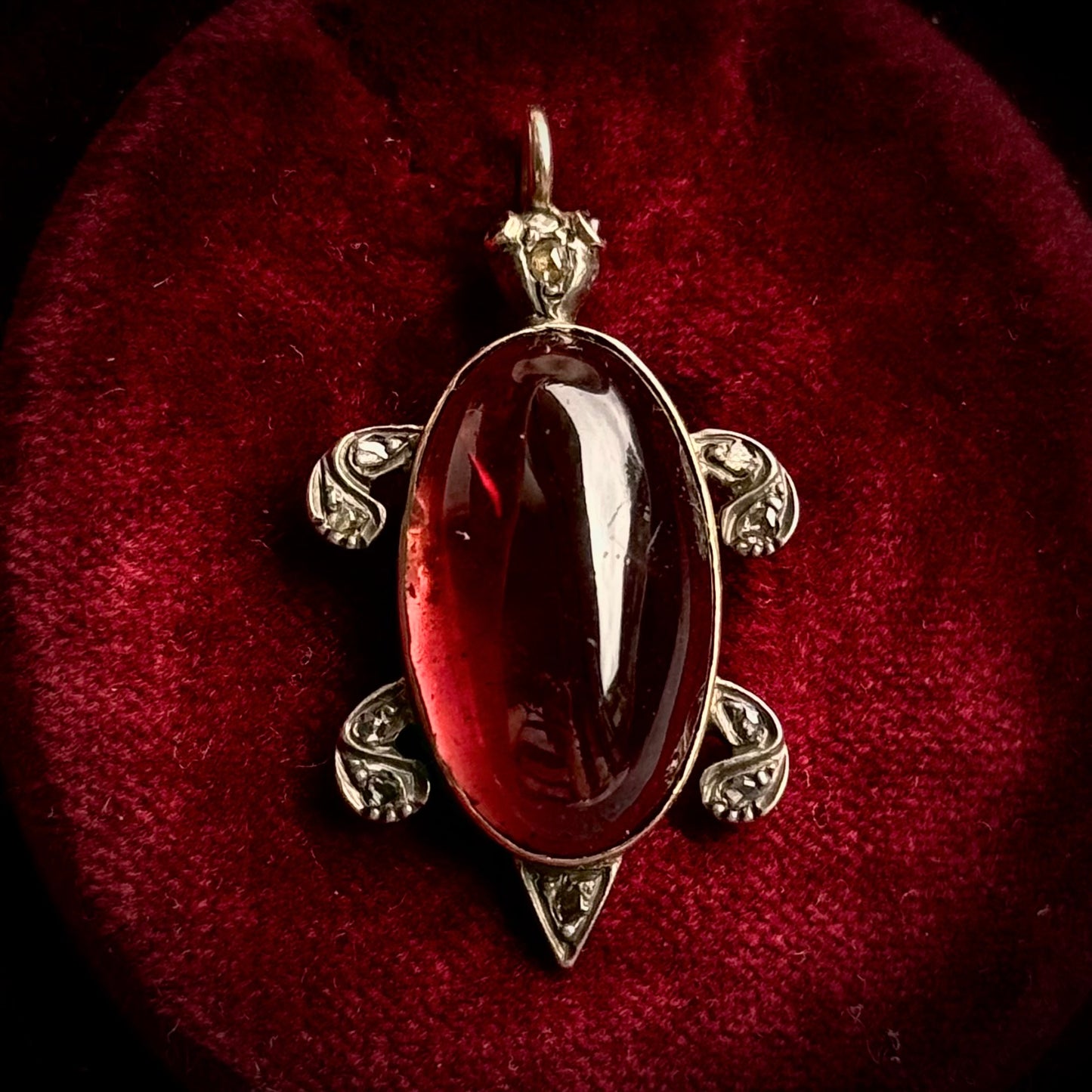 Antique Victorian Garnet & Diamond Turtle Pendant