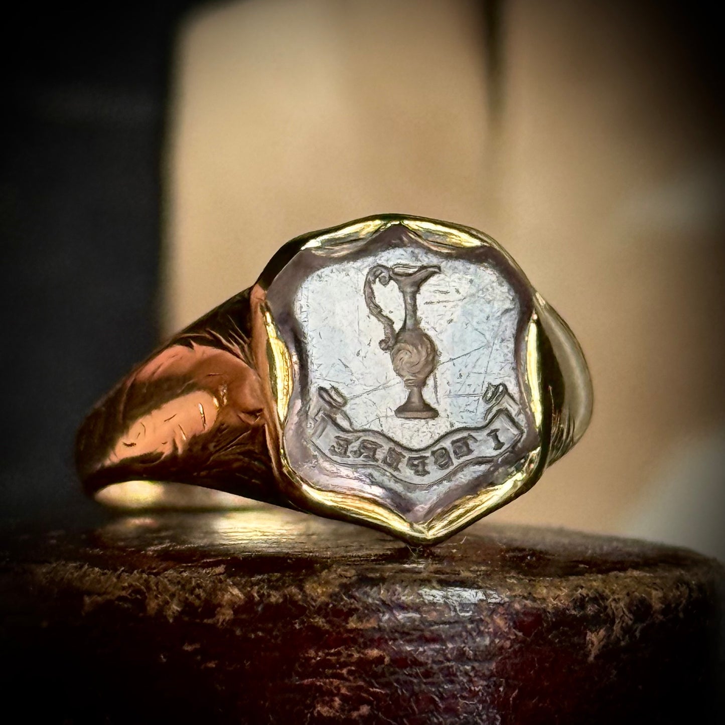 Antique Amethyst Intaglio Signet Ring in 9 Carat Gold