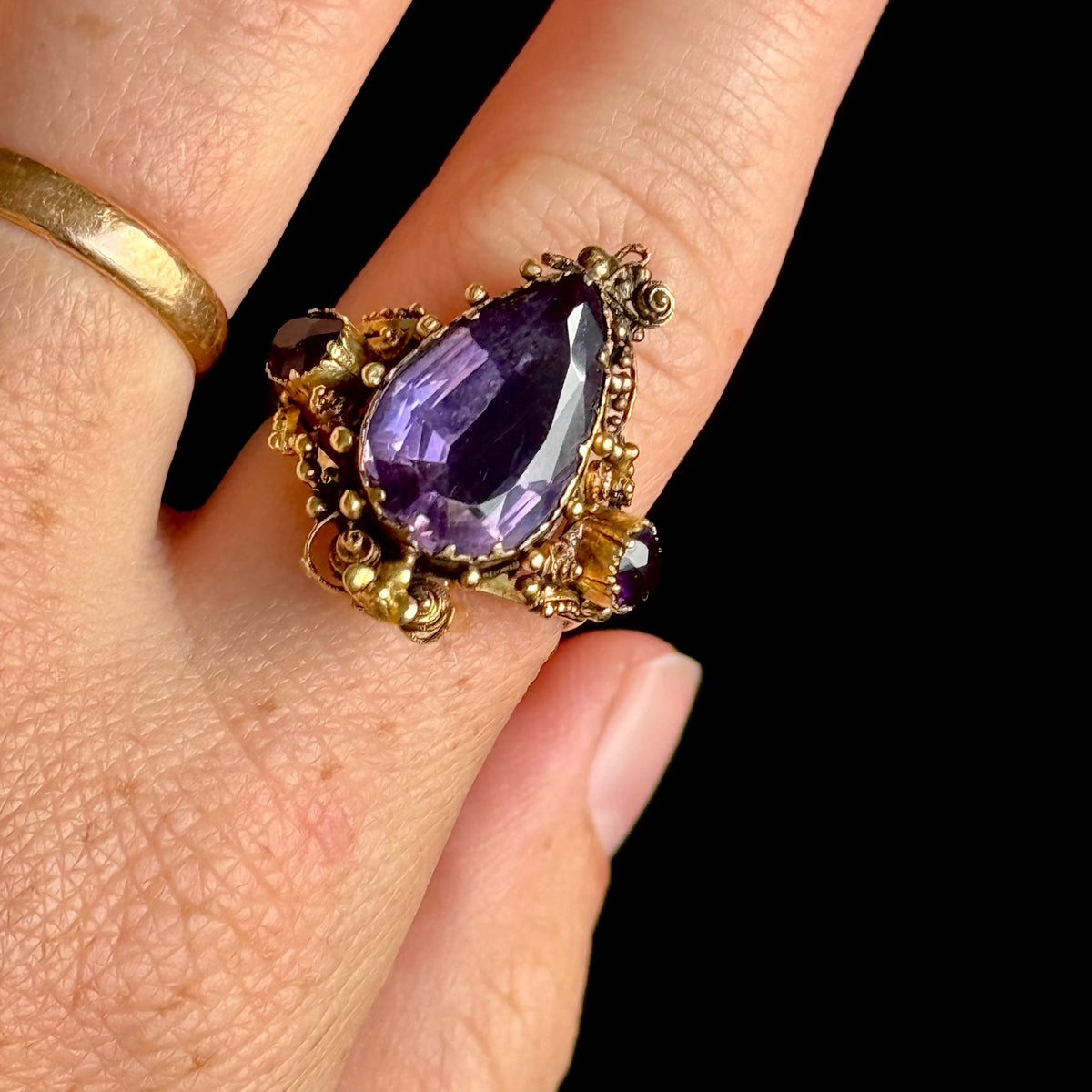 Antique Scottish Foil Back Amethyst Ring in 18 Carat Gold; Circa 1885