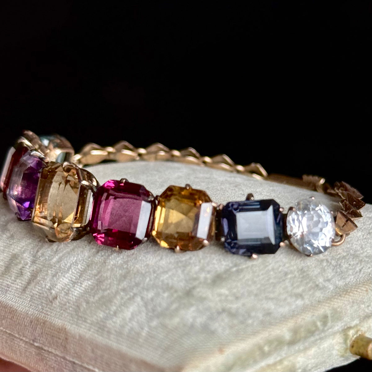 Antique Harlequin Gemstone Bracelet in 9 Carat Gold; Circa 1910