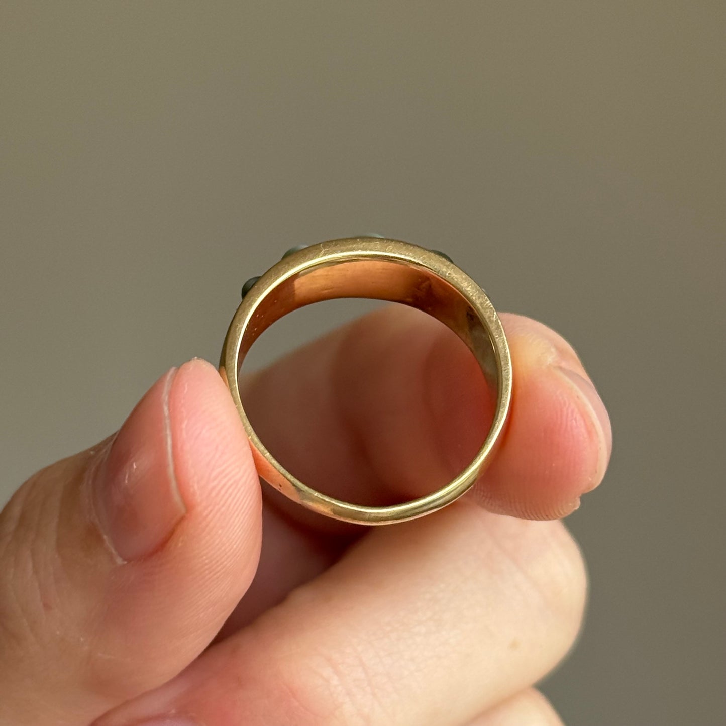 Victorian Chrysoberyl Gypsy Ring in 18 Carat Gold; Circa 1880
