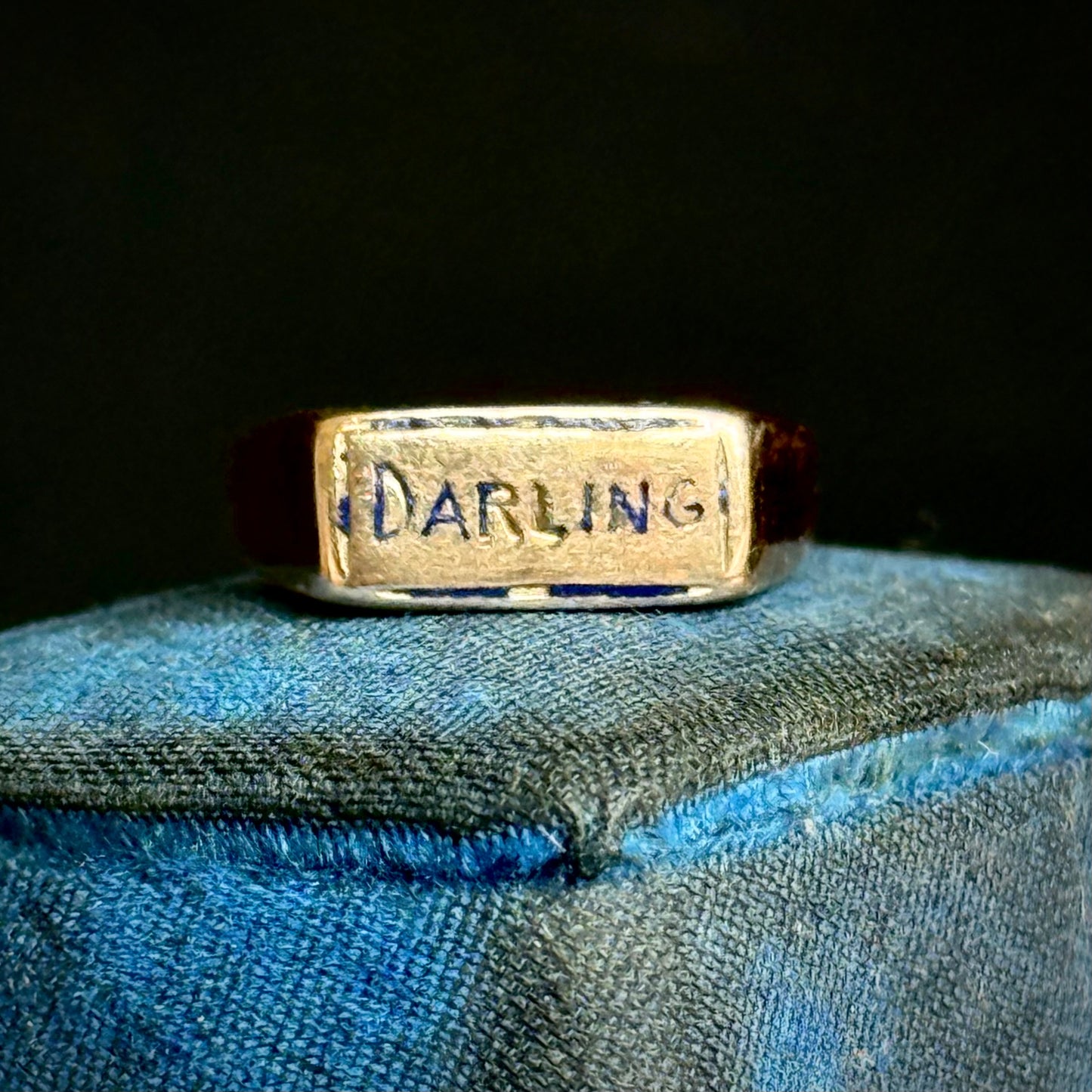 Antique Enamel 'Darling' Baby Ring in 14 Carat Gold