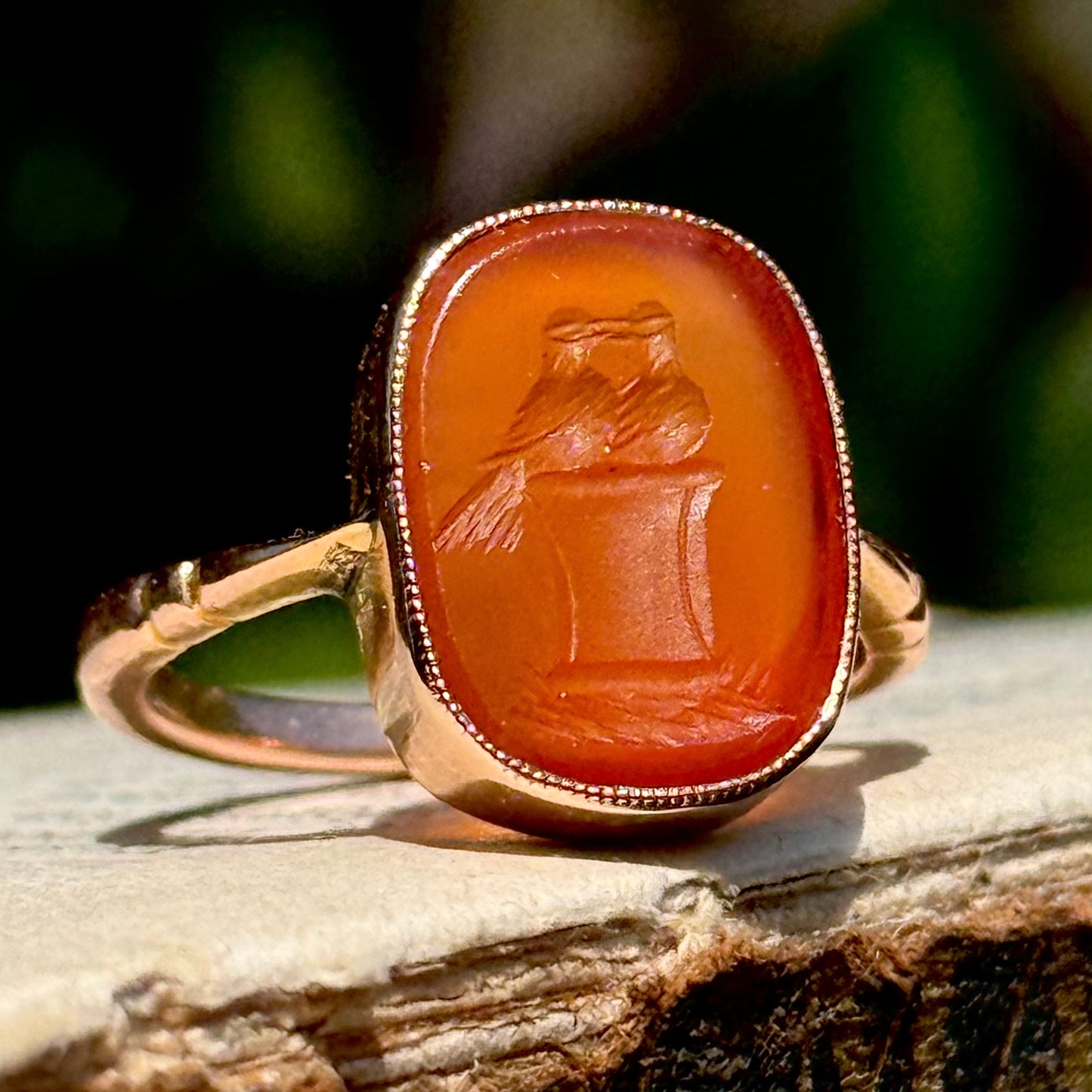 Antique Victorian Love Birds Intaglio Ring in 9 Carat Gold