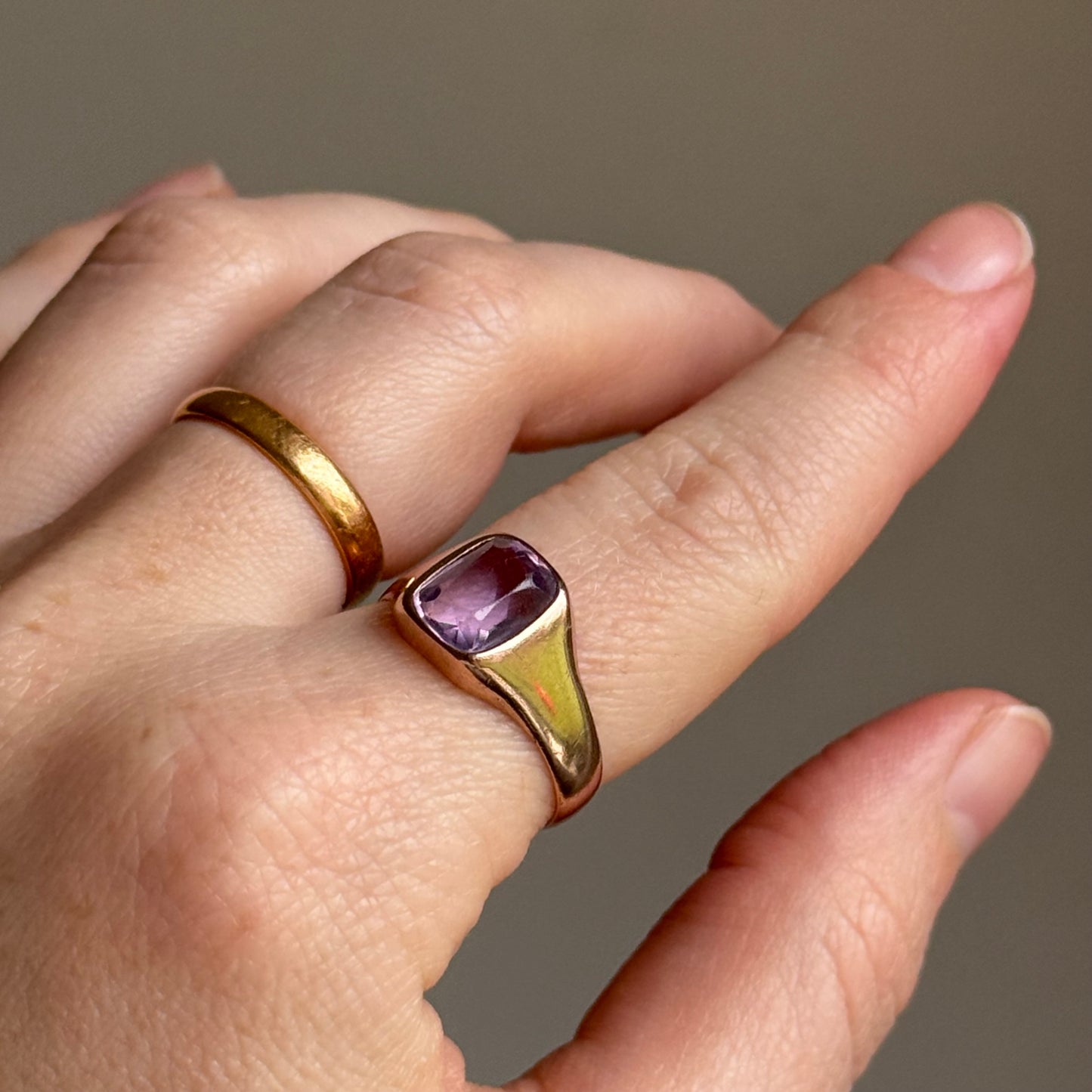 Antique Victorian Amethyst Ring in 8 Carat Gold; Circa 1890