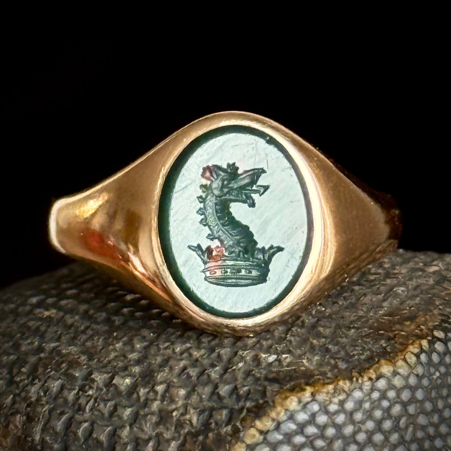 Antique Dragon Intaglio Signet Ring; Circa 1900