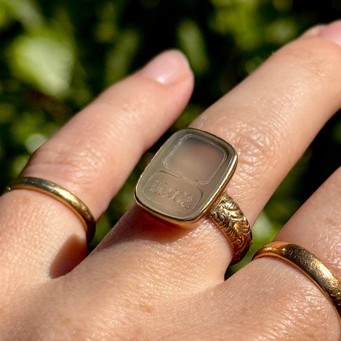 Monogrammed Chalcedony Ring in 9 Carat Gold