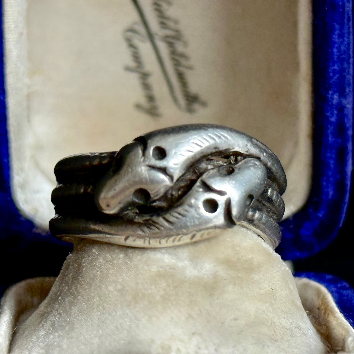 Antique Entwined Snakes Ring in Silver