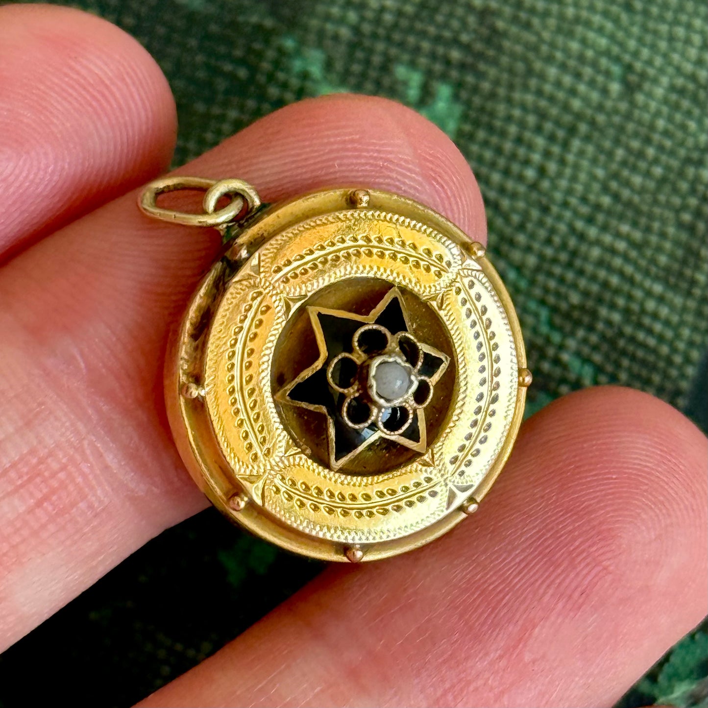 Antique Victorian Enamel Disc Pendant; Circa 1890
