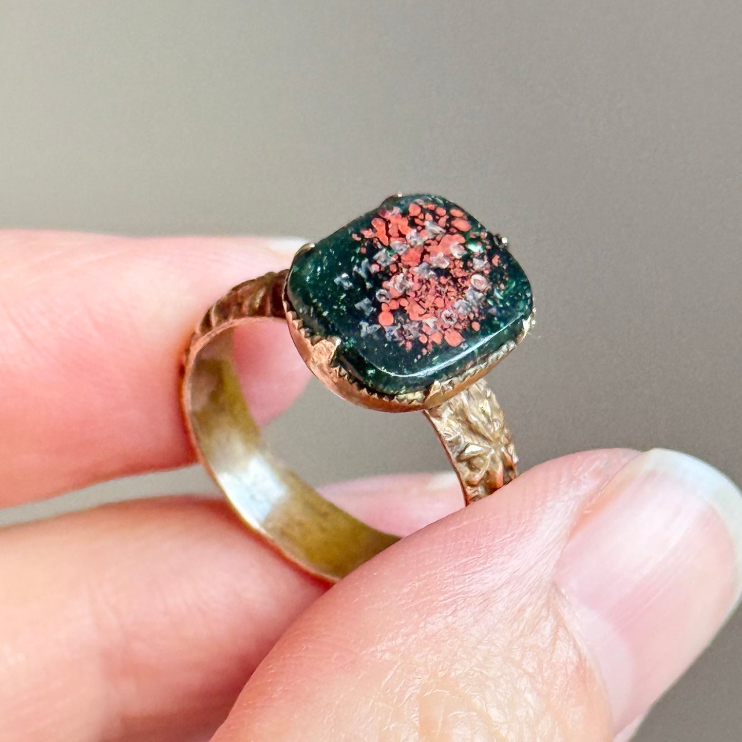 Antique Bloodstone Mourning Ring;Circa 1890