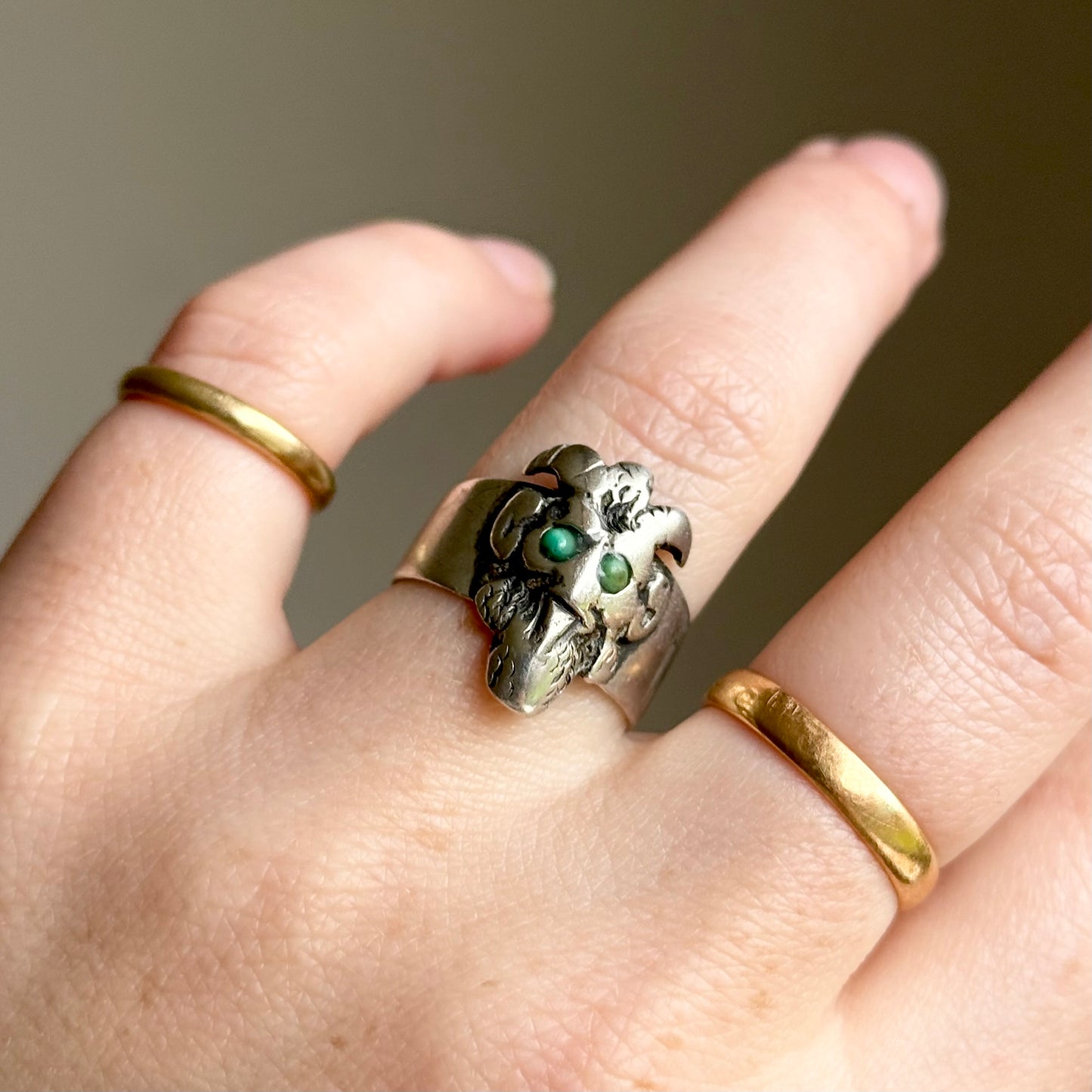 Antique Victorian Devil's Head Ring in Silver