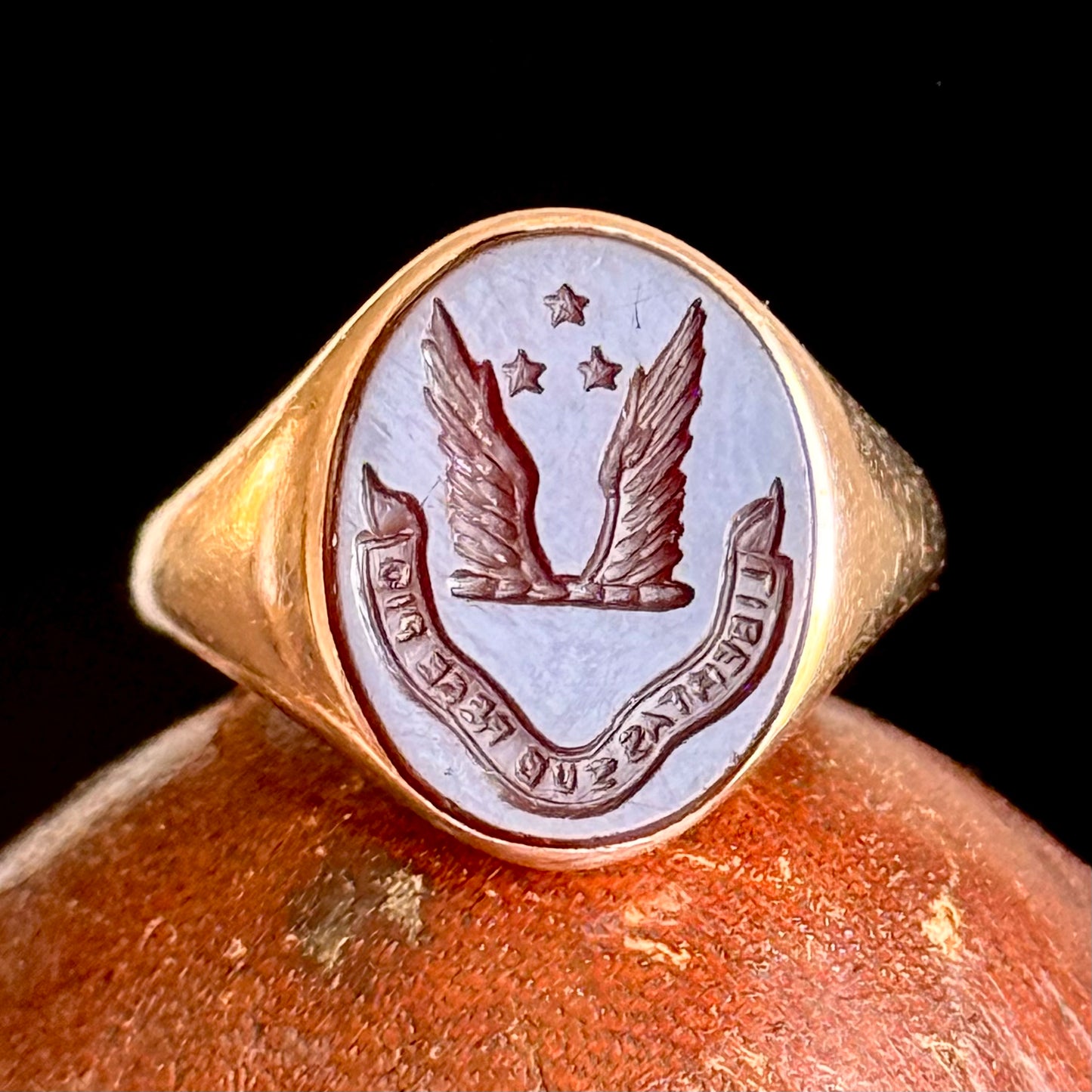 Victorian Intaglio Signet Mourning Ring; Circa 1878