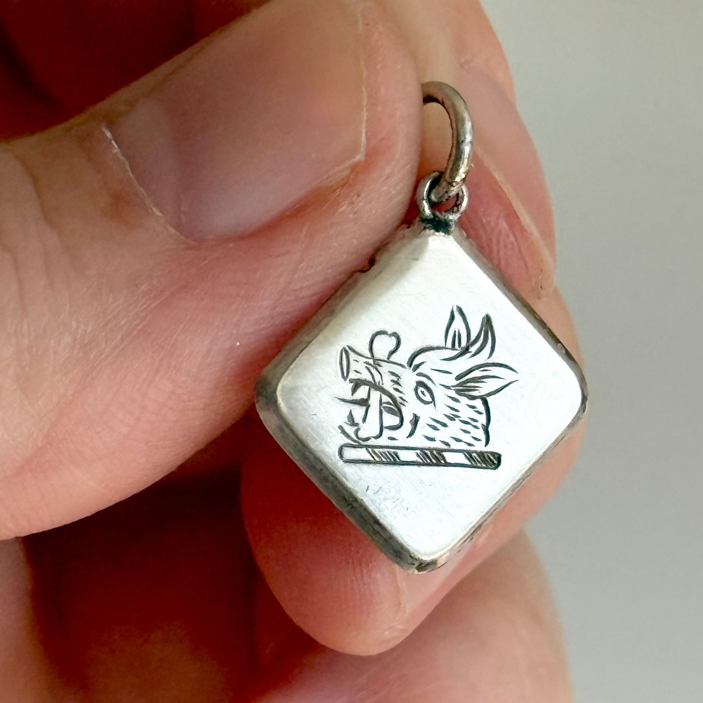 Antique Scottish Silver Heraldic Boar Pendant in Silver