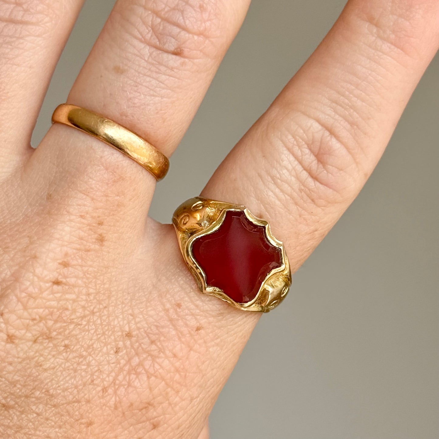 Antique Carnelian Signet Ring in 18 Carat Gold; Circa 1880
