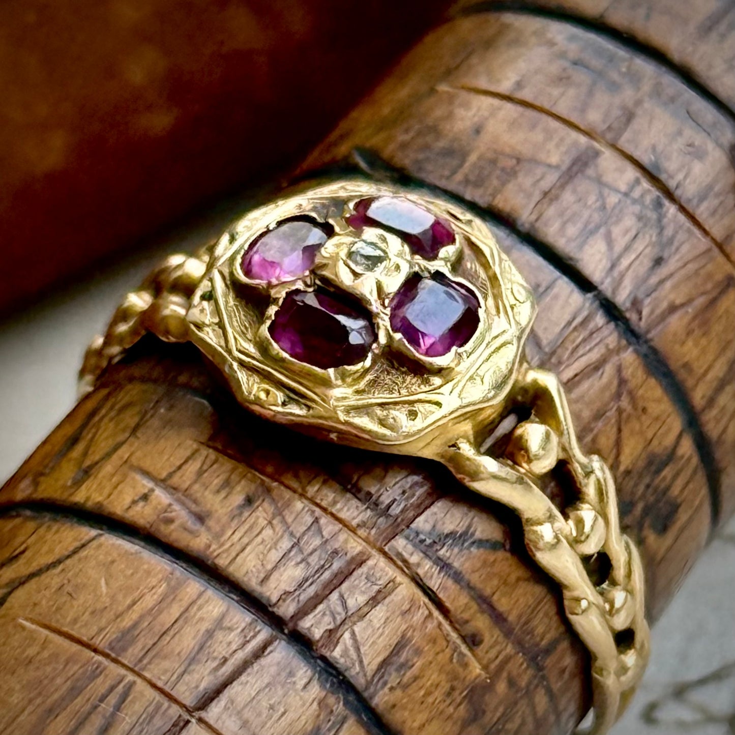 Late Georgian Ruby & Pearl Ring in 15 Carat Gold