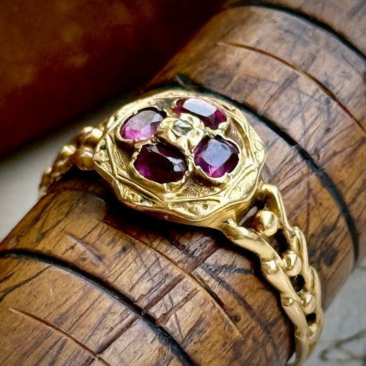 Late Georgian Ruby & Pearl Ring in 15 Carat Gold