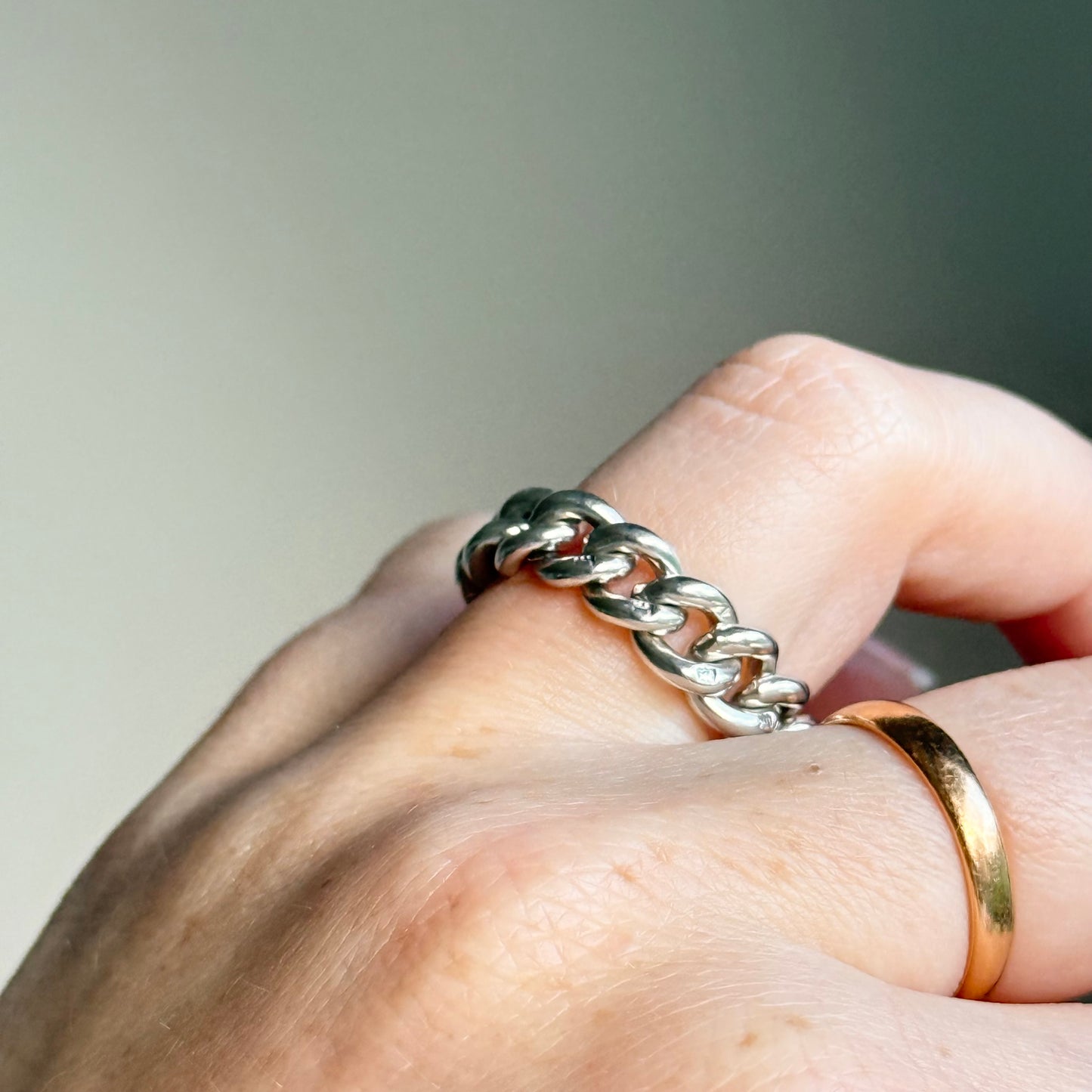 Antique Curb Chain Ring in Sterling Silver -2