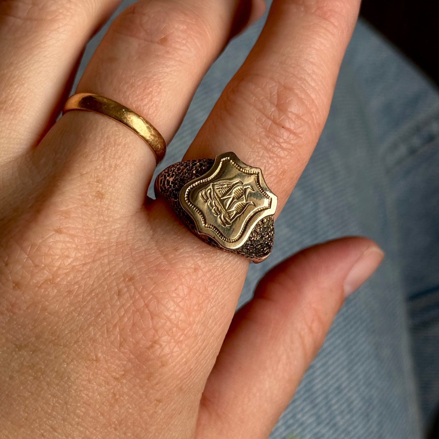 Victorian Heavy Nautical Ship Intaglio Signet ring