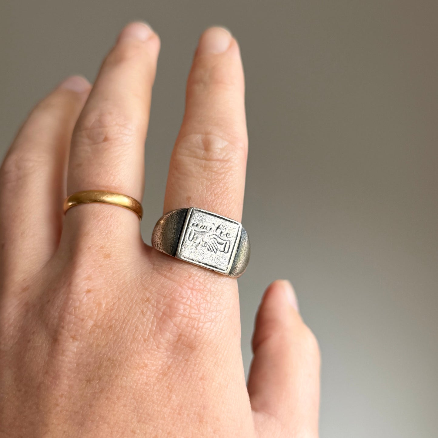 Antique Silver 'Amitie' European Friendship Ring