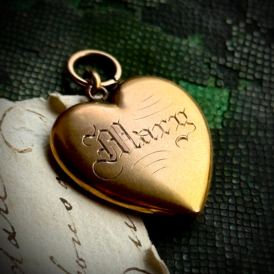Antique 'Mary' 10 Carat Gold Heart Pendant; Circa 1880