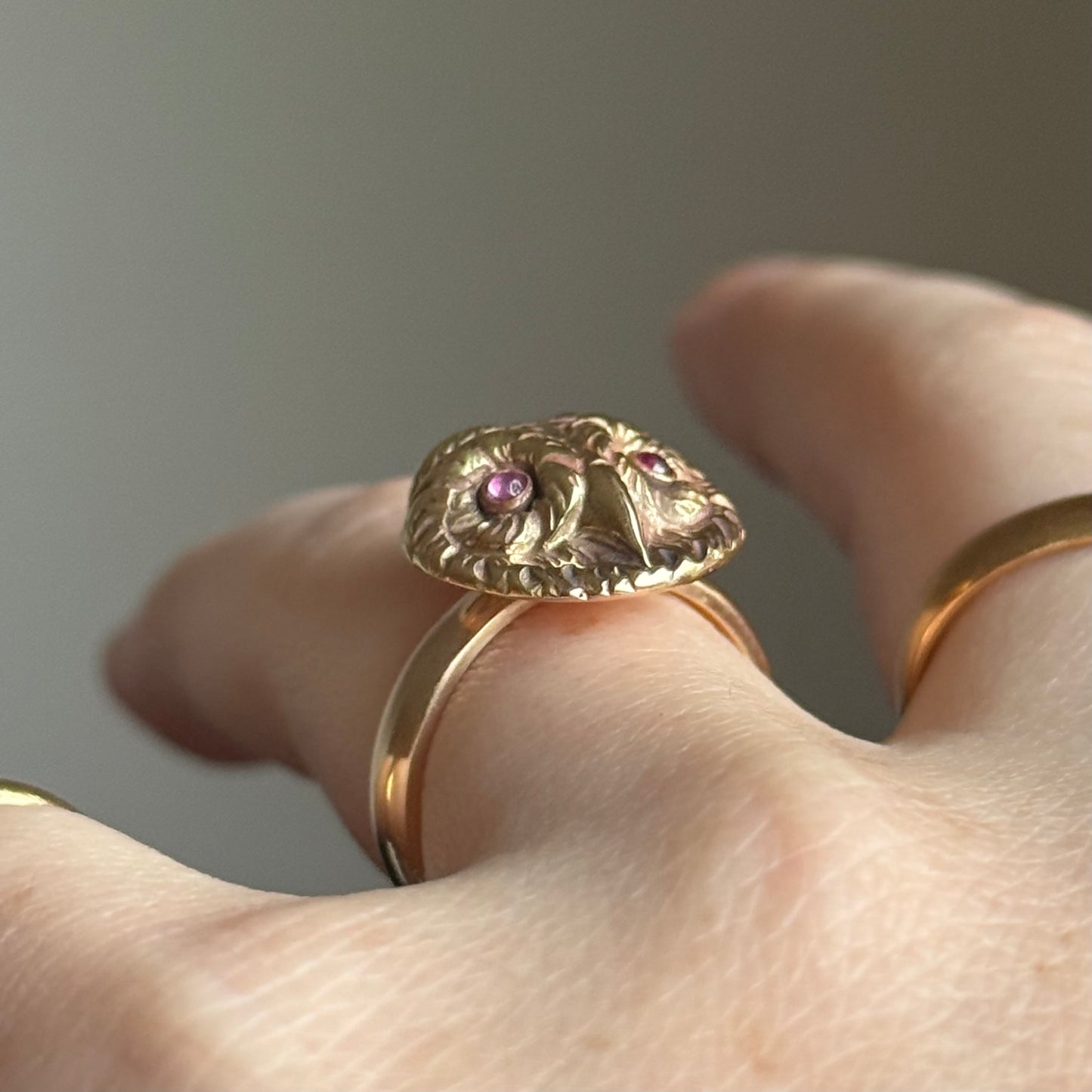 Antique Ruby Eyed Owl Ring in 9 Carat Gold